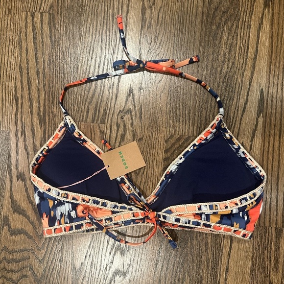 NWT Boden bikini top navy with orange floral pattern - Picture 2 of 3